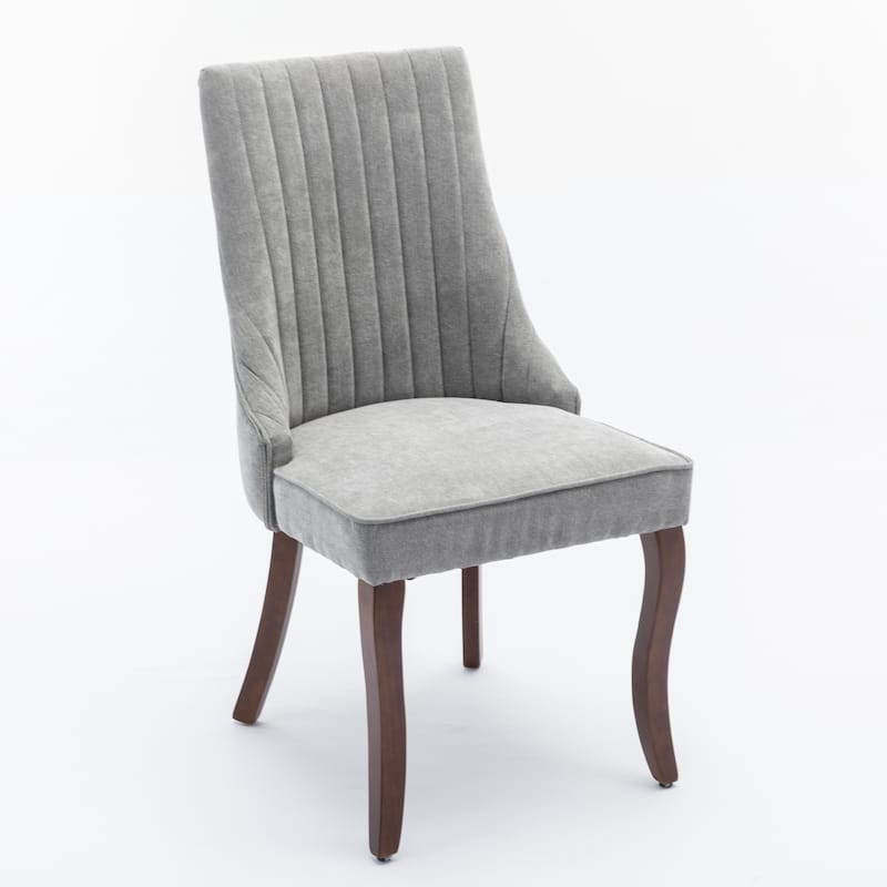 2-Piece Armless Dining Chairs Set with High Back, Upholstered Kitchen Accent Chairs with Curved Solid Wood Legs