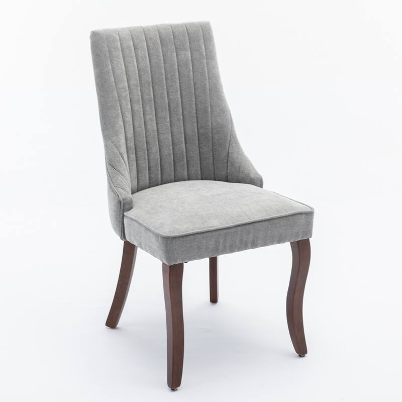 Flocking Linen Upholstered Dining Chairs with Curved Solid Wood Legs,Set of 2