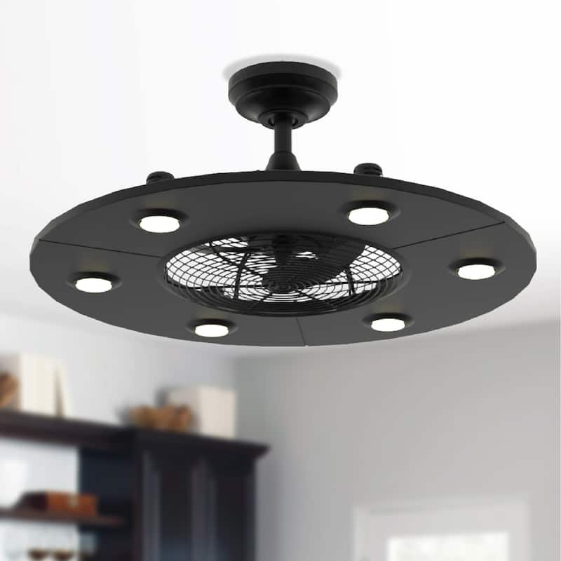 Fanimation Studio Collection Dex 12 inch Black Fandelier Ceiling Fan With LED Lights and Remote