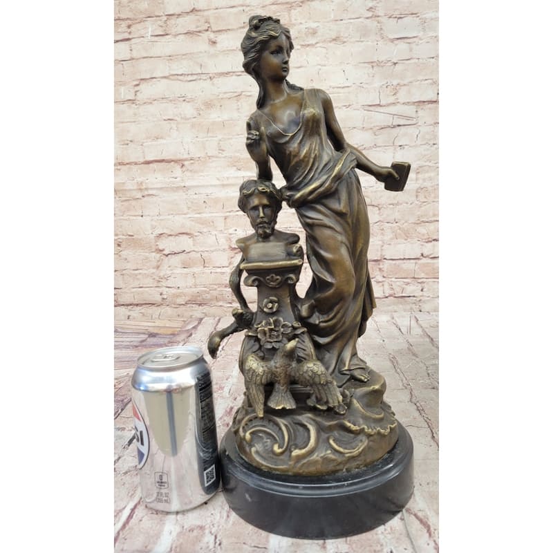 Greek Roman Mythology Goddess Aphrodite With Bust Of Philosopher Bronze Sculpture