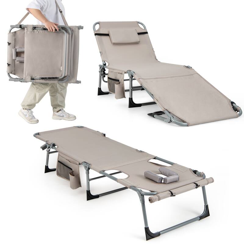 Costway Outdoor Folding Chaise 5-Position Lounge Chair with Face Hole - See Details