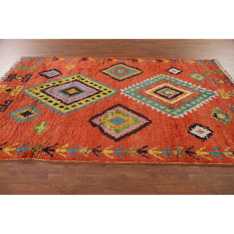 Orange Moroccan Oriental Area Rug Handmade Wool Carpet - 6'1" x 9'6"