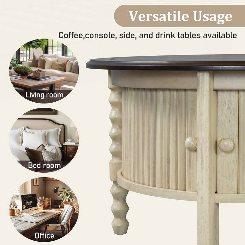 Vintage Round Coffee Table with Storage