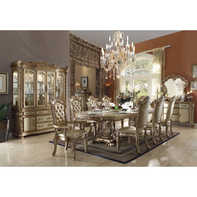 Bone and Gold Patina Arm Chair with Tufted Back (Set of 2)