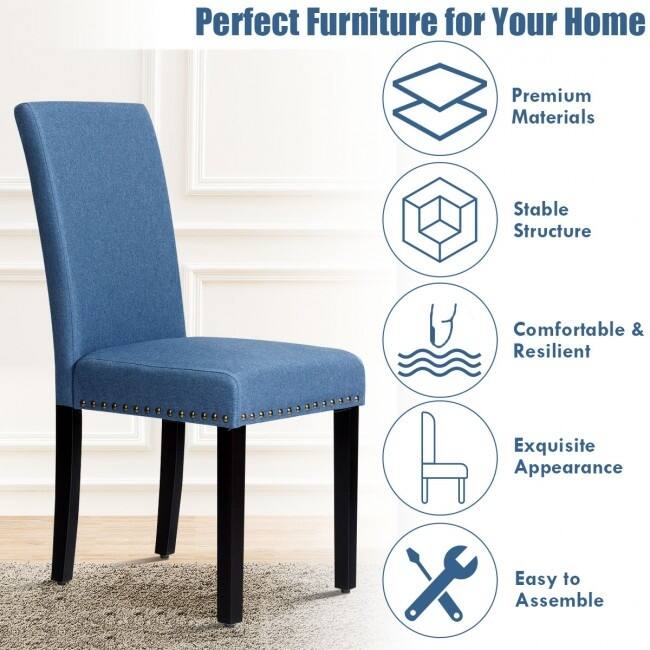 Set of 2 Fabric Upholstered Dining Chairs with Nailhead