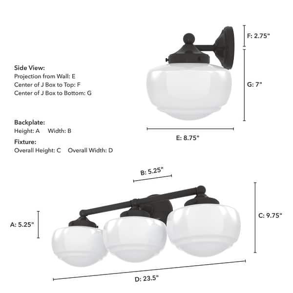dimension image slide 1 of 6, Hunter Saddle Creek Vanity Wall Light - Transitional, Vintage Schoolhouse - Damp Rated!