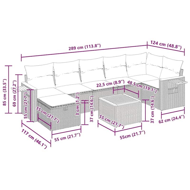 vidaXL Patio Sofa Set with Cushions Outdoor Conversation Furniture Poly Rattan