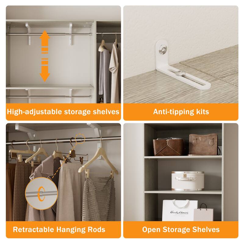 154'' Closet System with 8 Hanging Rods & 6 Shelf Towers, Adjustable Walk-in Closet Organizer, Load 1400 lbs, Cut to Fit