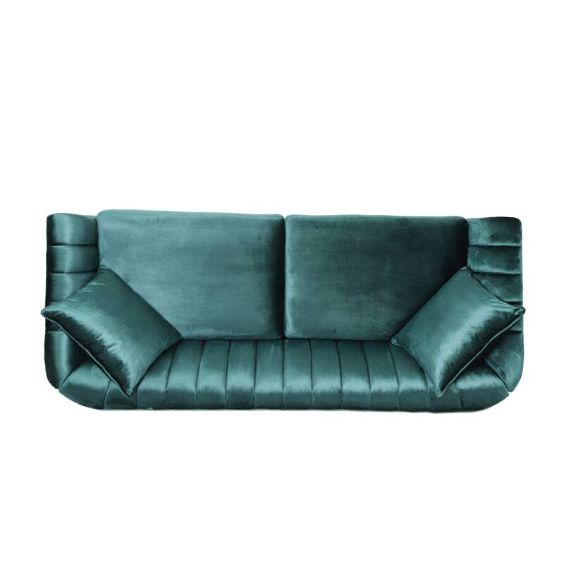 Contemporary Deep Seat Sofa with 2 Accent Pillows & Sloped Arms