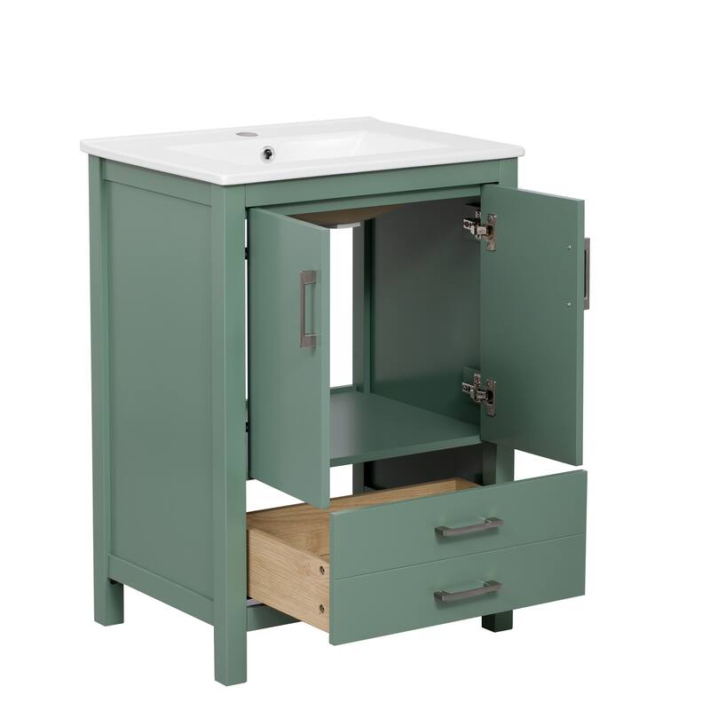 Simple Freestanding Storage Cabinet Single Sink Vanity for Bathroom with 2 Doors Cabinet, Large Drawer and Silver Metal Handles