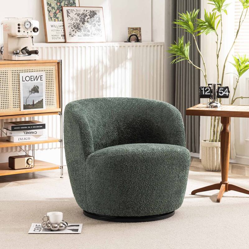 Single Fabric Modern Accent Chair 360 Degree Rotation Swivel Barrel Chairs
