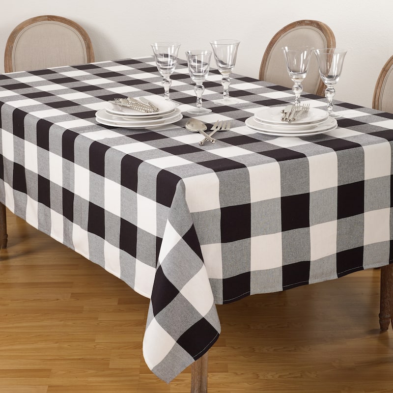 Cotton Tablecloth With Buffalo Plaid Design - 65" x 160" - Black