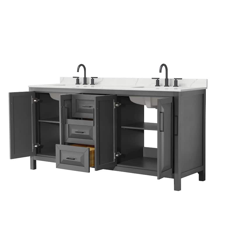 Daria 72-inch Double Vanity, 3 Hole Quartz Top