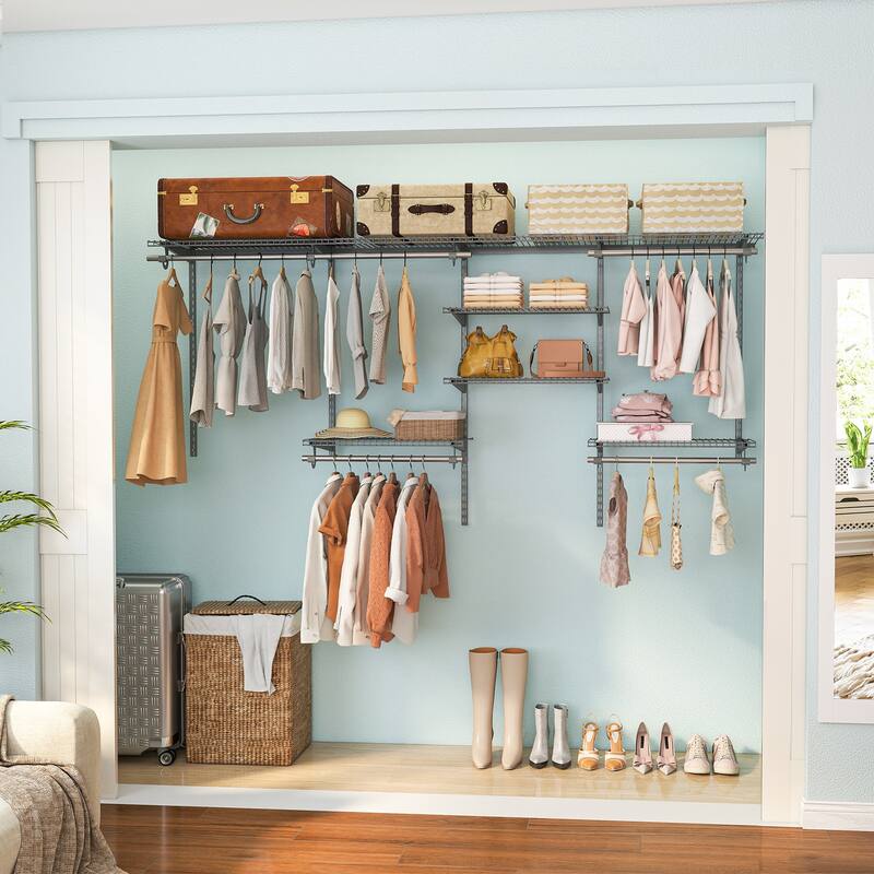 Gymax Wire Closet Organizer System Wall-mounted Adjustable Storage