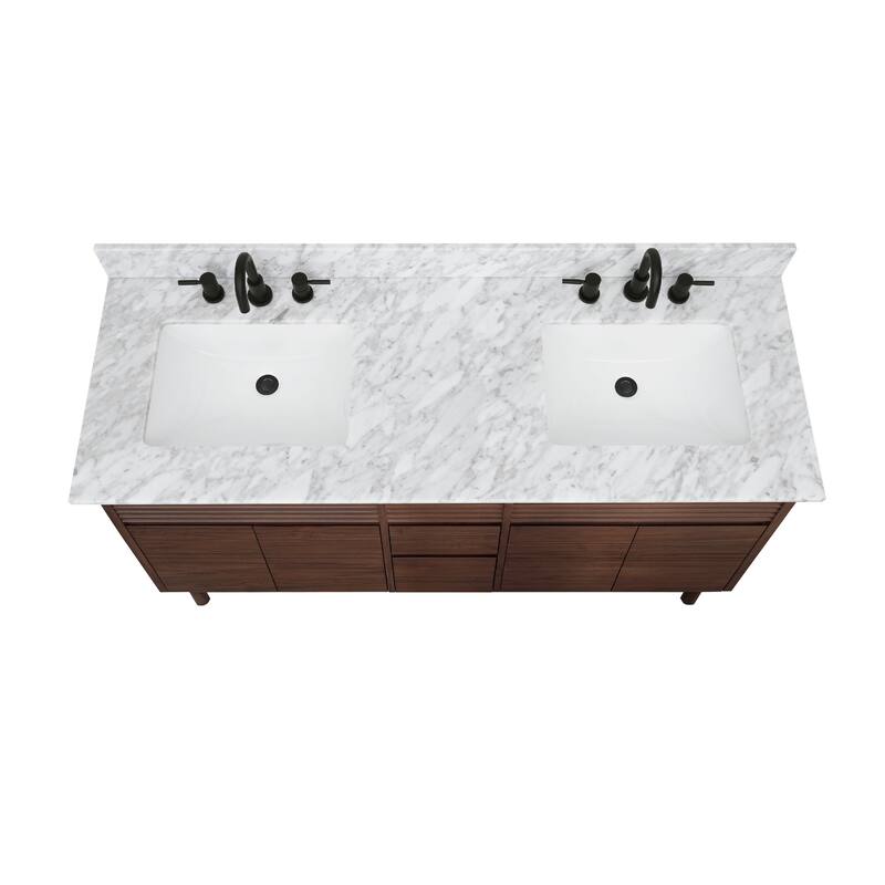 Avanity Carina Bathroom Vanity in Coffee Teak with Carrara White Marble Top