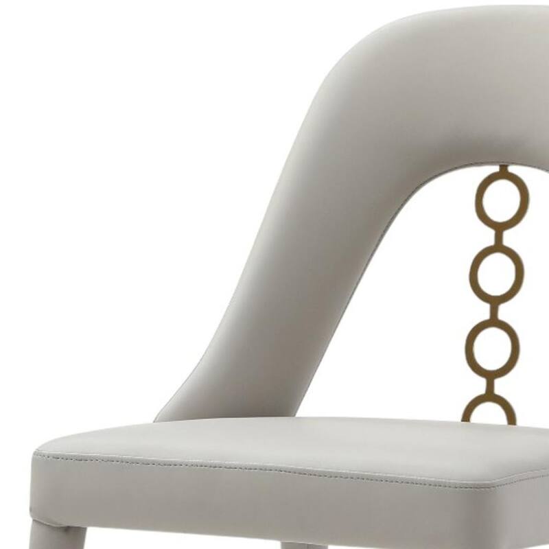 HomeRoots Set of Two Gray and Gold Faux Leather and Stainless Steel Dining Side Chairs - 19.00 in. x 34.00 in. x 22.00 in.