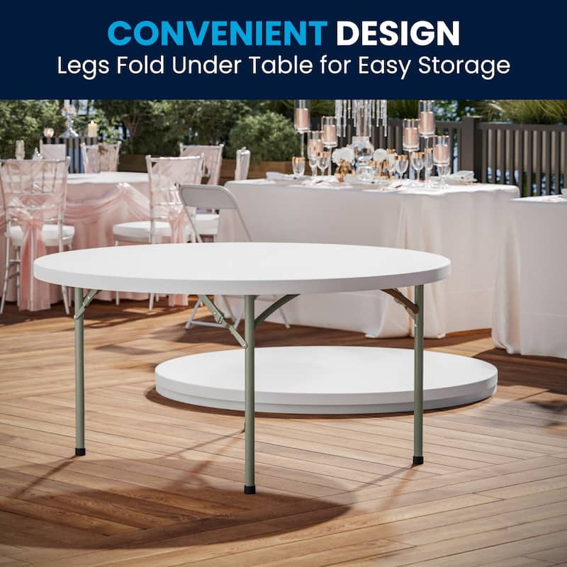 5-Foot Round Plastic Folding Event Table w/ 2" Thick Surface - Granite White