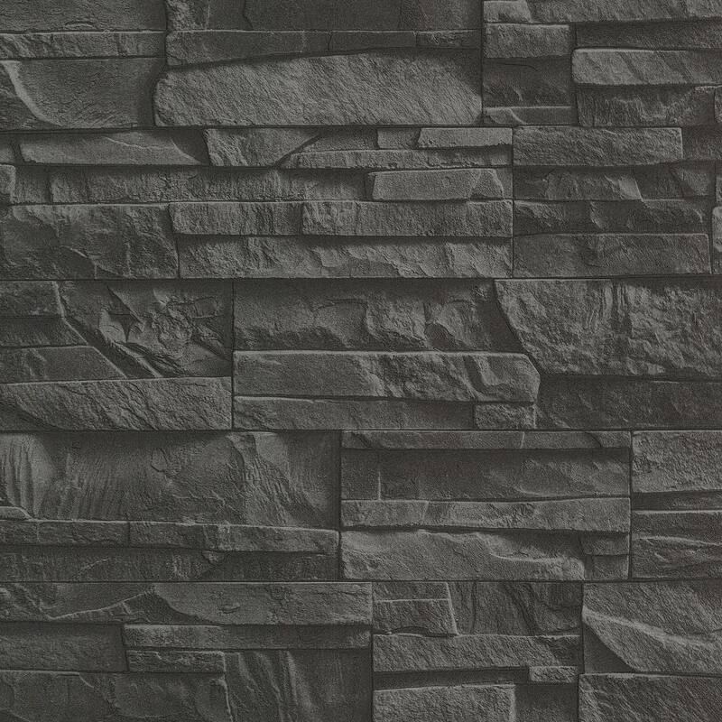 Stones MacMillan Stacked Slate Wallpaper 20.5 in x 33 ft = About 56.4 square feet - Charcoal