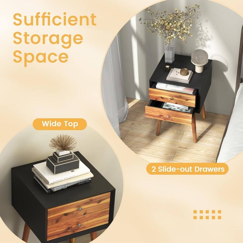 Nightstand with 2 Drawers Set of 2