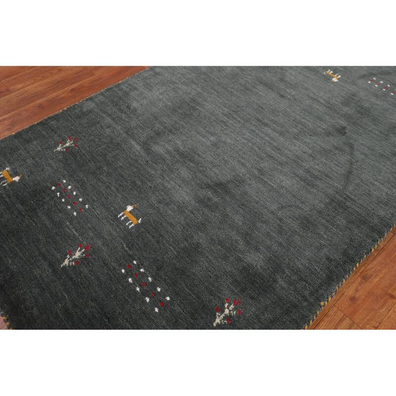 Dark Green Gabbeh Indian Accent Rug Handmade Tribal Wool Carpet - 2'11" x 4'10"