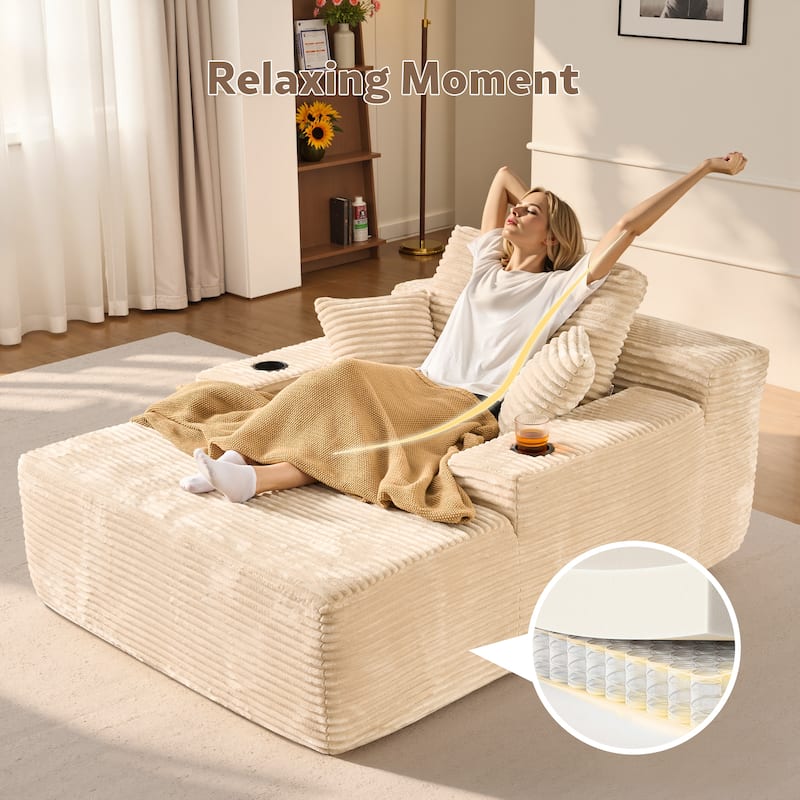 HOOOWOOO Modern Upgraded Fabric Chaise Lounge Sofa Couch with Holder