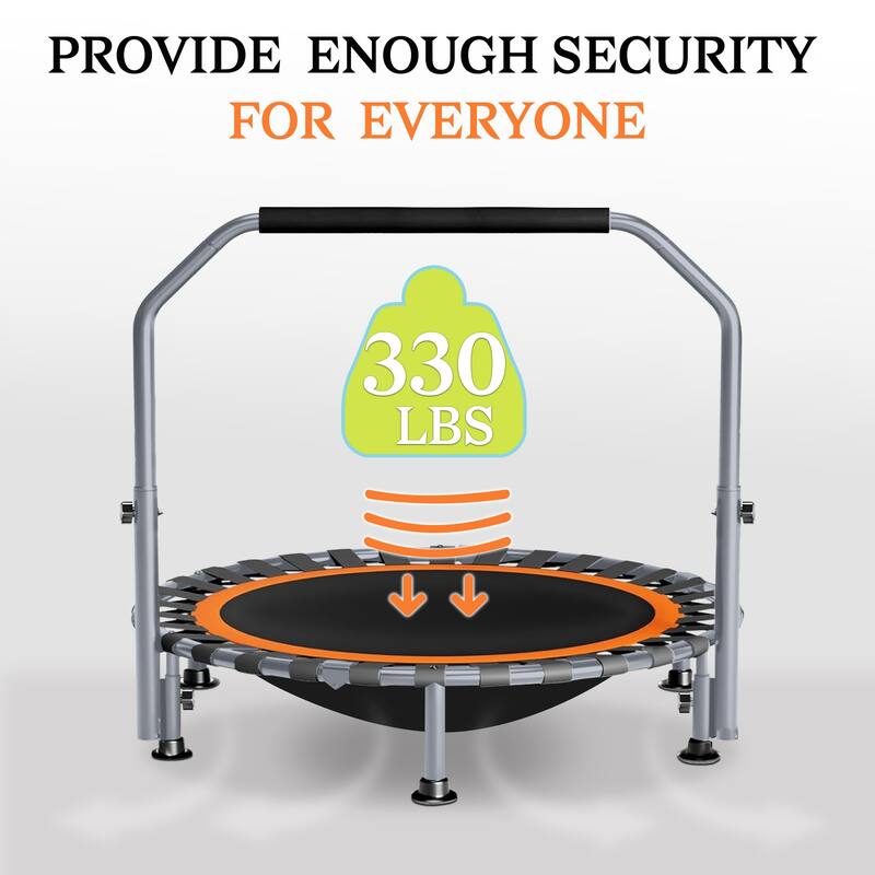 40"/48" Foldable Mini Trampoline Rebounder with Adjustable Foam Handle for Indoor/Outdoor Fitness