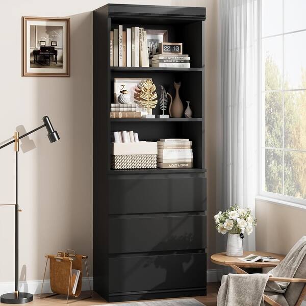 70 Inch Freestanding Modern Tall Bookcase with 3 Drawers - N/A - Bed ...