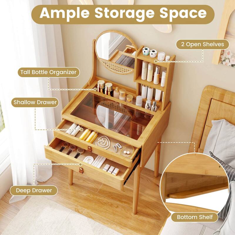 Costway 23.5" Compact Makeup Table Set with 2 Drawers Open Storage - See Details