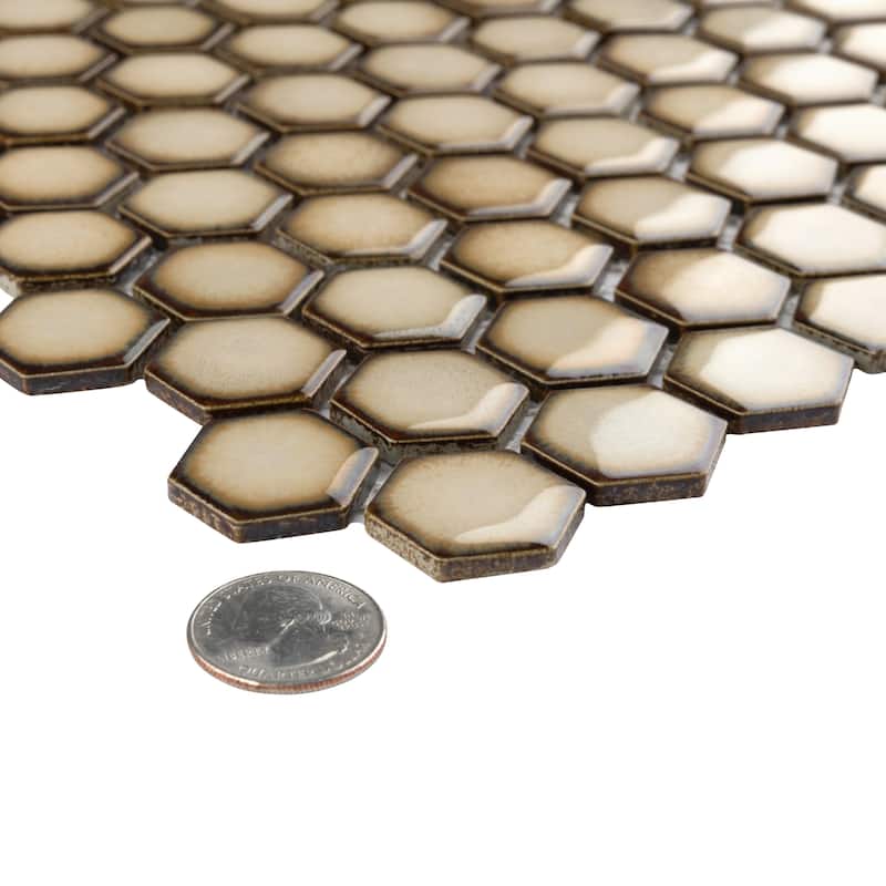 Merola Tile Hudson 1" Hex Caffe 11-7/8" x 13-1/4" Porcelain Mosaic Floor and Wall Tile