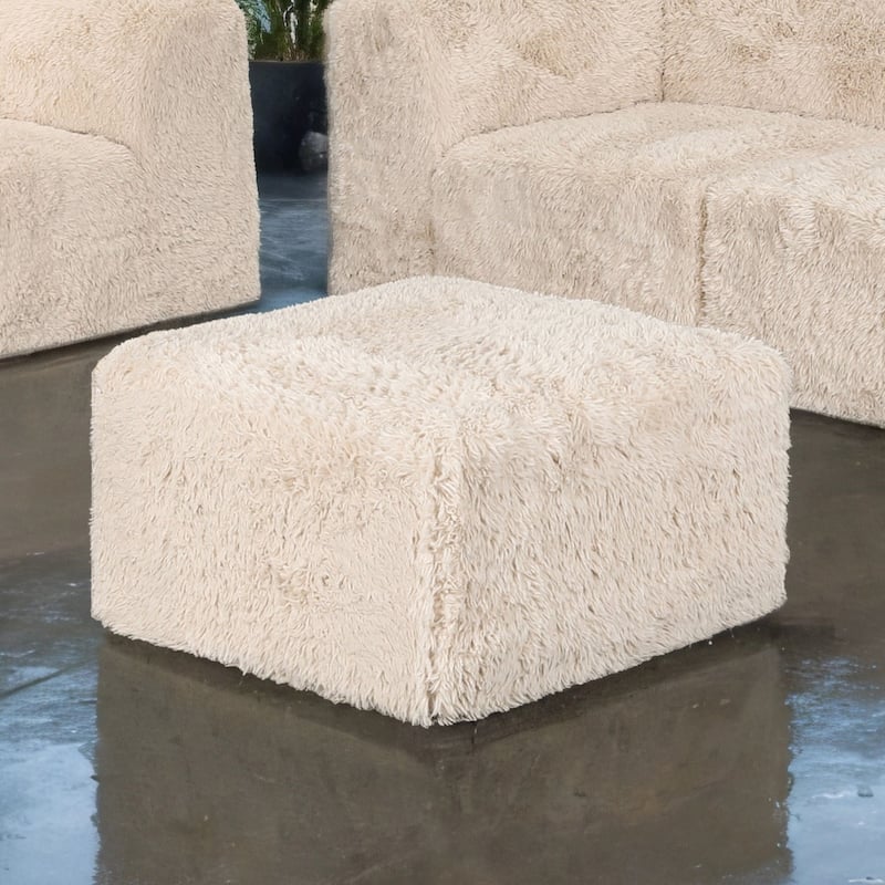 Furniture of America Ylena Modern Faux Fur Foam Modular Compressed Sofa Chair - Ottoman - Sand