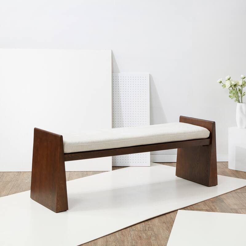 SAFAVIEH Couture Alecsandra Wood Bench - 60 In W x 18 In D x 22 In H - 60Wx18Dx22H - Cream/Walnut