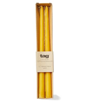 Beeswax 12" Dipped Taper Candles - Honey Yellow, 8 Hour Burn Time, Perfect for Everyday Use, Set of 2