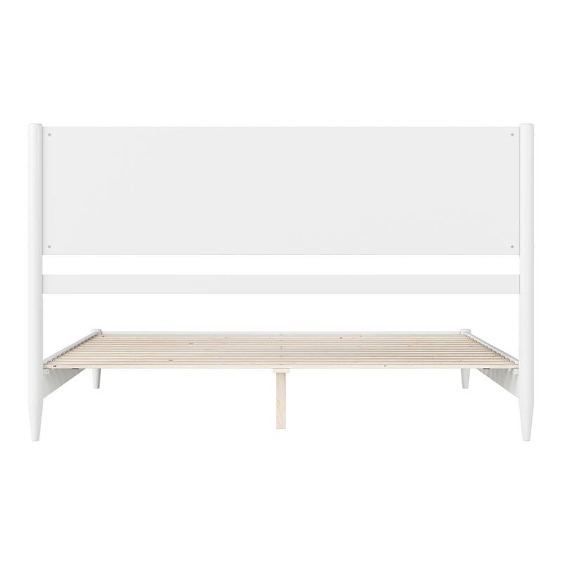 King Size Solid Wood Platform Bed - Low Profile Modern Bed Frame in White Finish