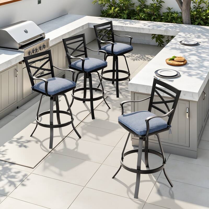 Outdoor Indoor Aluminum Swivel Patio Bar Stools Dining Chairs with Removable Sunbrella Cushion
