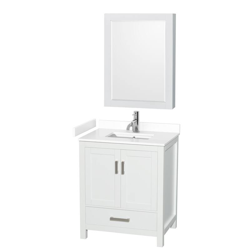 Wyndham Collection Sheffield 30" Single Bathroom Vanity, Carrara - White / White Cultured Marble Top / Brushed Chrome