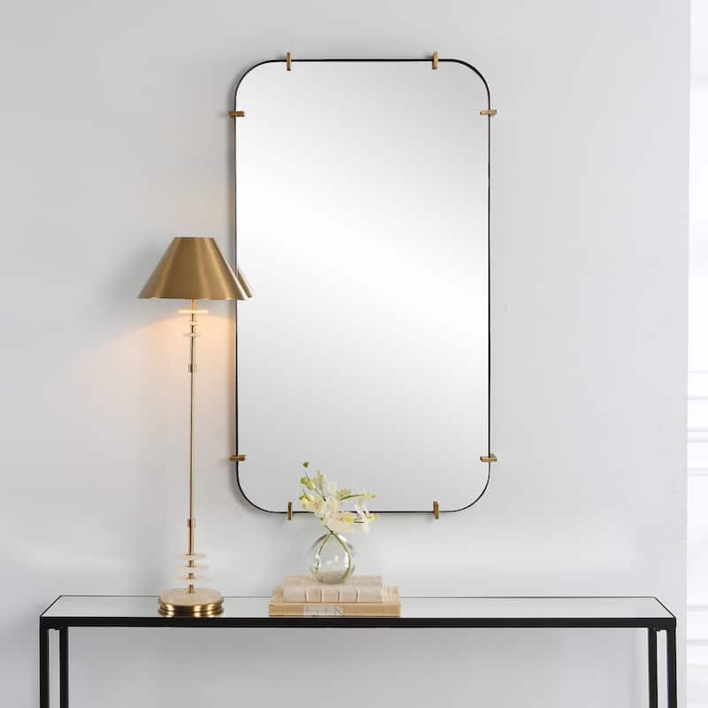 Strap Framed Rectangular Wall Mirror - 48" - Black and Gold