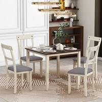 5 Piece Dining Table Set Farmhouse Wooden Kitchen Table and 4 Burlap ...