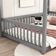 preview thumbnail 5 of 19, Full Size Pine Wood Canopy Frame Floor Bed with Fence & Guardrails for Kids Teens Adults, No Box Spring Needed