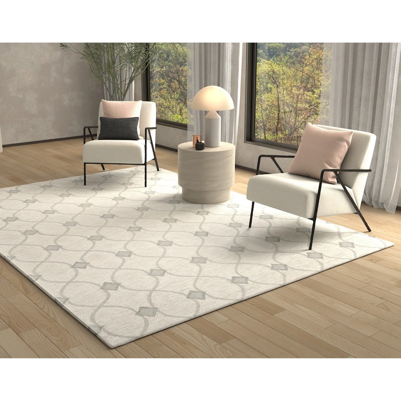 Porch & Den Cornus Trellis Hand-tufted Wool Ivory/ Grey Rug