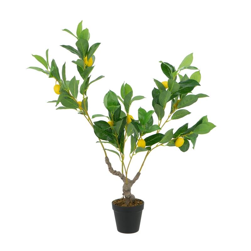 12x12x31.5"H Artificial PEVA Lemon Tree with Lifelike Greenery and Black Plastic Pot - Black,Green,Yellow - Black,Green,Yellow