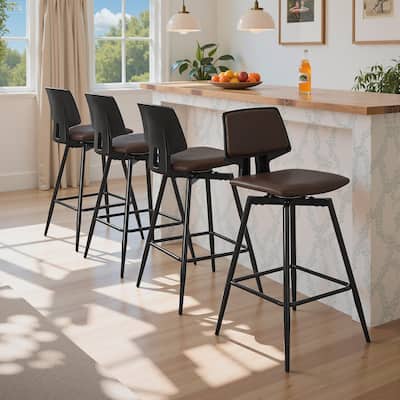 VECELO 2/4-Piece 360° Swivel PU Leather Bar Stools with Footrest Multi-Purpose Space-Saving Bar Stools for Small Apartments