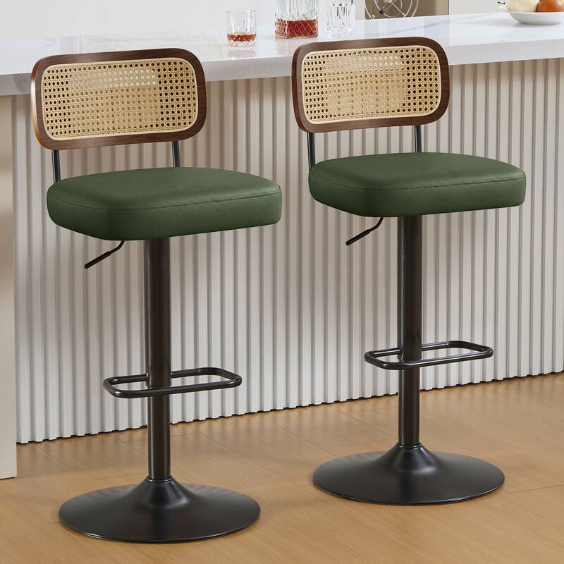 Adjustable Height Swivel Bar Stools with Back and Footrest - 17.7"W x 15.75"D x 35"-42.9"H