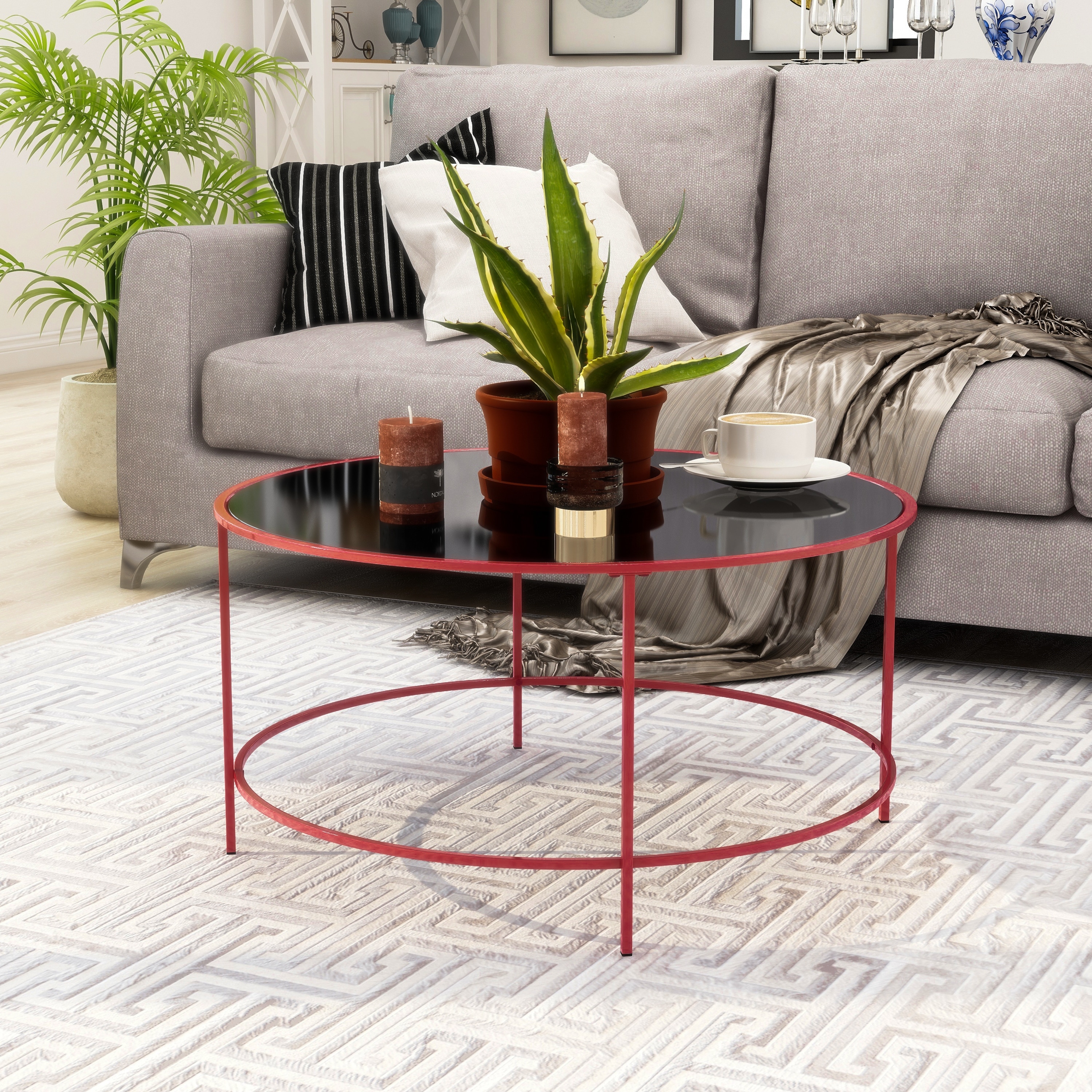 Furniture of America Llewellyn Contemporary 36-inch Glass Top Round Coffee Table