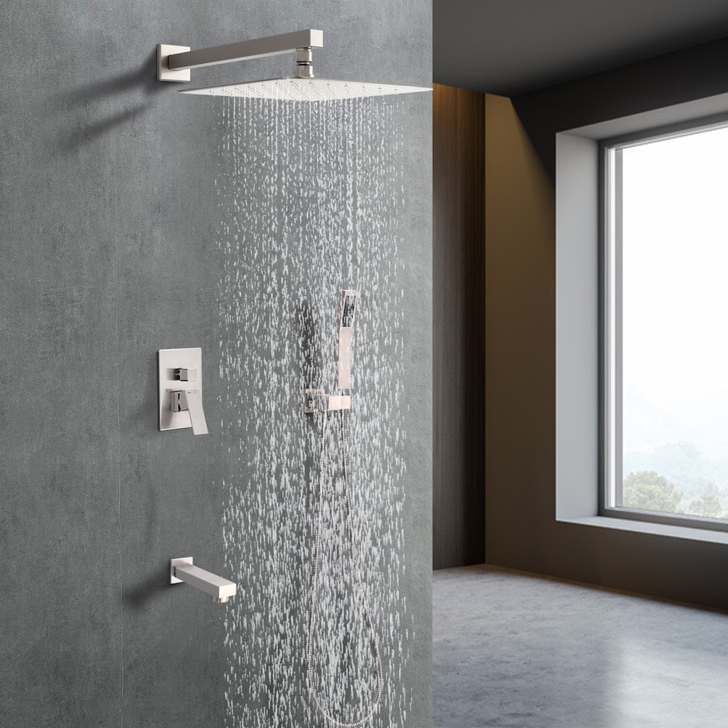 YASINU 10" High-Pressure Rainfall Shower System with Handheld Shower Head and Bathtub Faucet