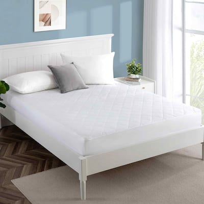 Quilted Down Alternative Mattress Pad with Cotton Cover Fit 18 Inches - White