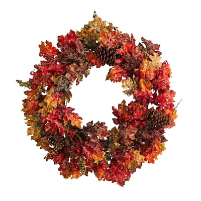 24" Autumn Maple, Berries and Pinecone Fall Artificial Wreath - 24