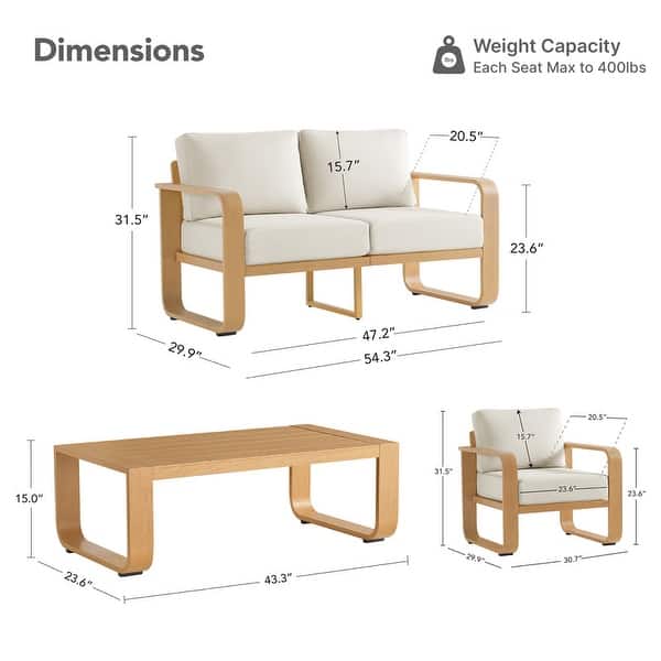 dimension image slide 6 of 16, Spruce & Spring Outdoor Patio Furniture Set Aluminum Sofa Accent Chair