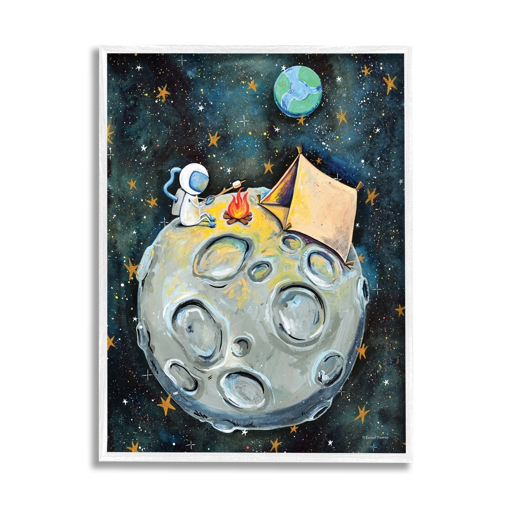 Stupell Astronaut Camping Moon Whimsical Stars Outer Space Framed Wall Art - Blue