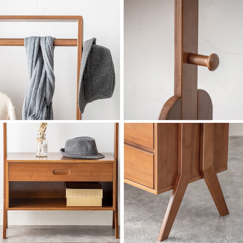Floor Hanging Clothes Rack, Shoe Bench Clothes Rack All-in-One Multifunctional Clothes Rack