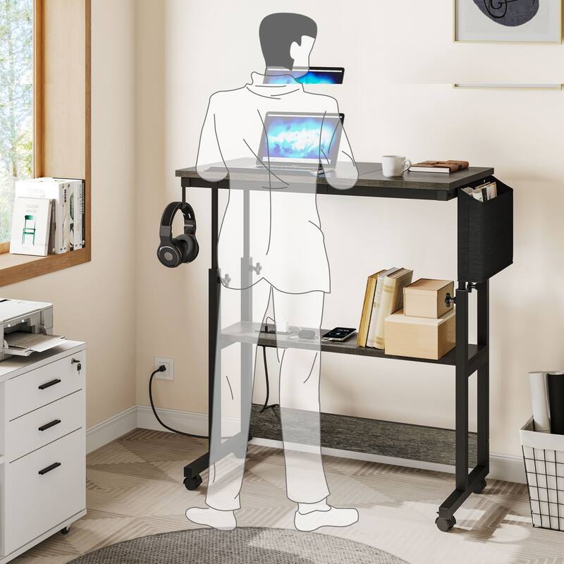 Portable Computer Desk Height Adjustable Laptop Table with Wheels Charging Station